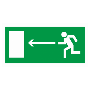 Знак безопасности E-04 «Направление к эвакуационному выходу налево»